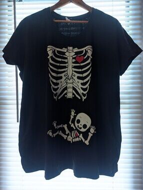 Maternity Black Skeleton Graphic Tee with Red Heart